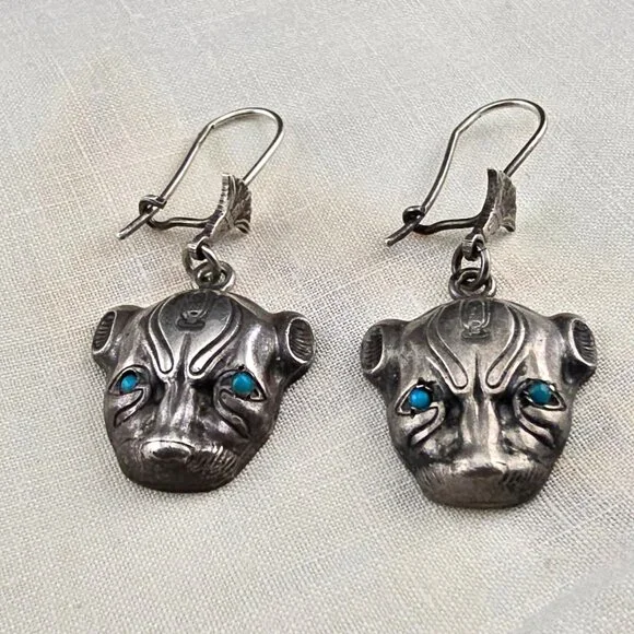 Sterling Silver Egyptian Sekhmet Bastet Cat Earrings Marked - Picture 3 of 10